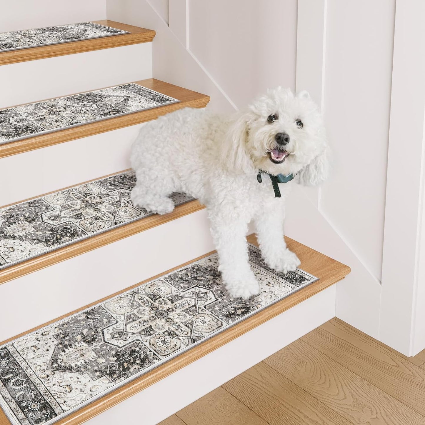OJIA Stair Treads Non Slip for Wooden Steps Indoor 15PCS Carpet Stair Treads, Rubber Backing Stair Carpet Treads, Residue Free 8"x30" Staircase Step Treads Edging Stair Rugs for Kids & Pets, Gray