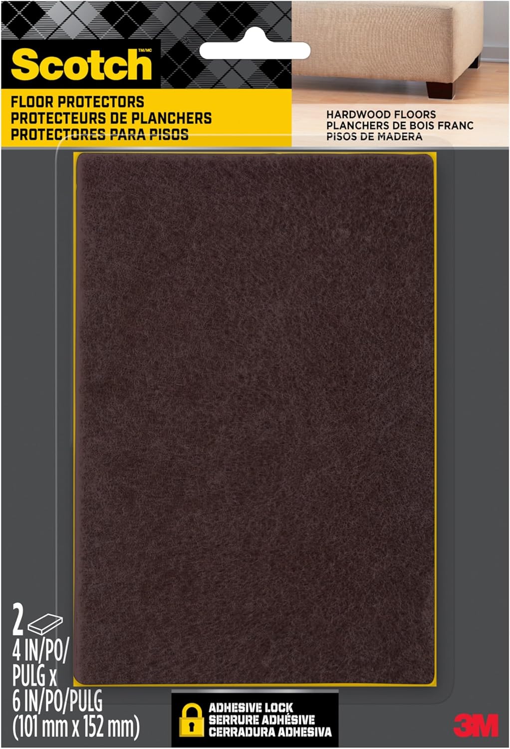 Scotch Felt Pads Beige, 2 Large Pads 4 x 6 in, Felt Furniture Pads for Protecting Hardwood Floors, Easy-to-Apply, Self-Stick Design, Reliable Protection from Nicks, dents and Scratches (SP845-NA)
