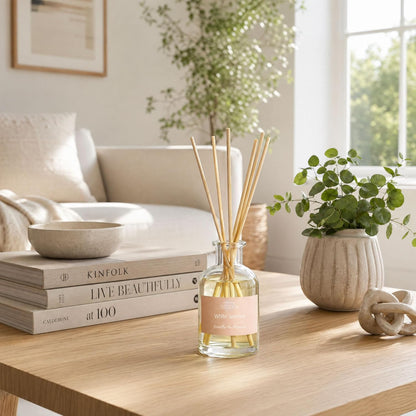 Natural Reed Diffuser Set, Fresh Lemon 3.52 oz (100ml) Scented Diffuser with Sticks Home Fragrance Reed Diffuser for Bathroom Shelf Decor, Ideal Gift for Woman