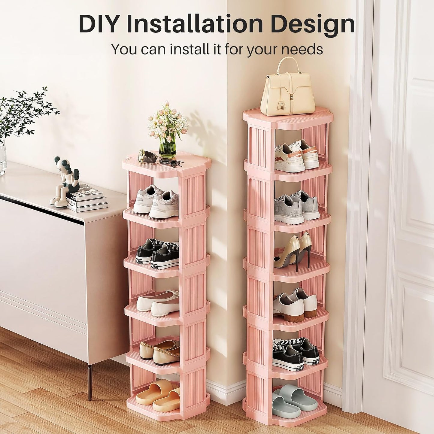 Kitstorack 8-Tier Vertical Plastic Shoe Rack, Freestanding Stackable Storage Organizer for Small Closets and Tight Spaces