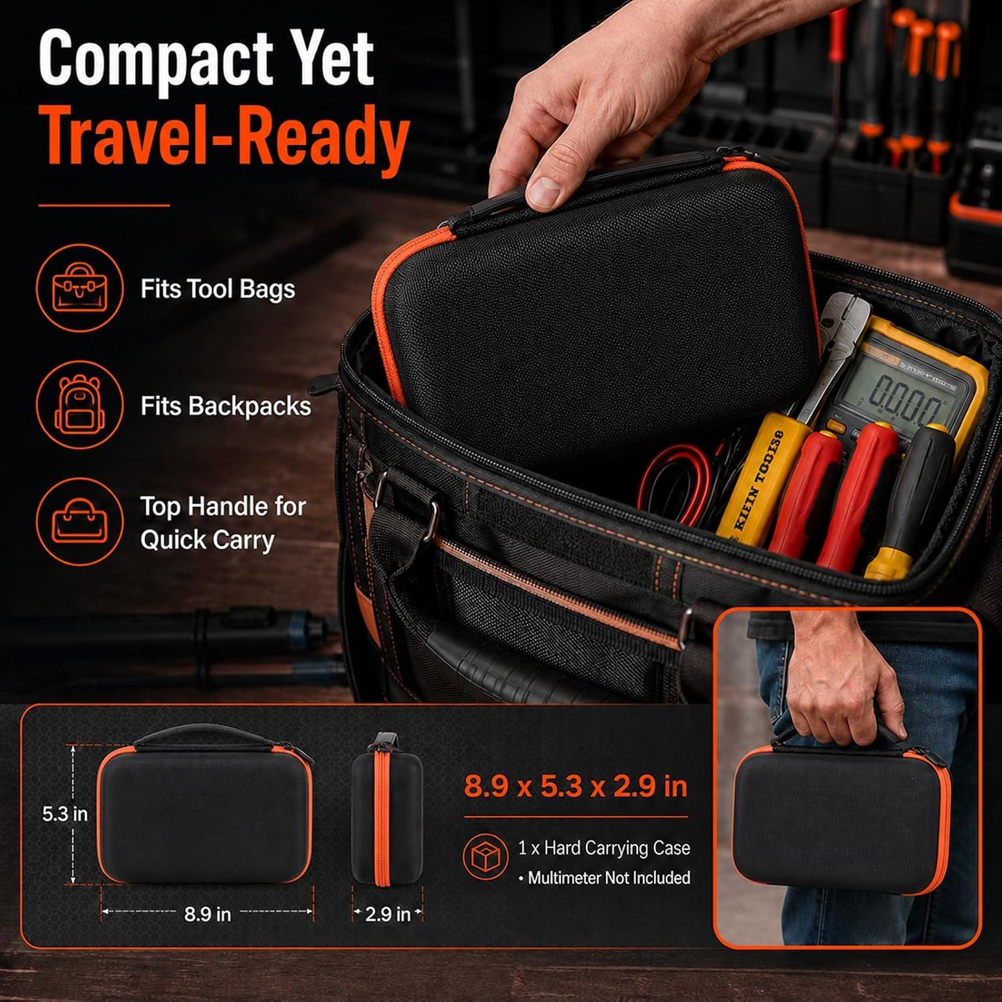 Comecase Hard Carrying Case for Fluke 87-V/ 88V/ 15B+/ 17B+ and More Digital Multimeter, Protective Travel Storage Bag - Black