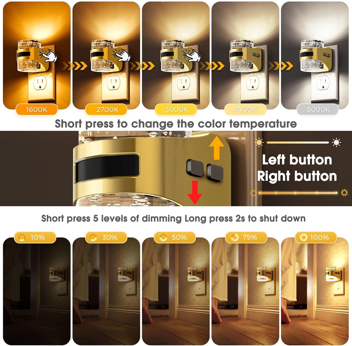 L LOHAS LED Motion Sensor Night Light,Dimmable Night Lights Plug into Wall, 2 Pack Acrylic Nightlight with 0-100 LM Adjustable Brightness, 3000K Plug in Night Light for Bathroom Hallway