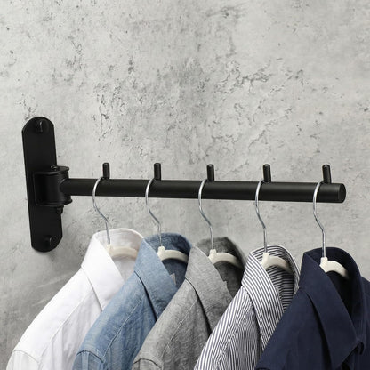 2-Pack Folding Wall Mounted Clothes Hanger Rack, 180° Swing Arm Space Saving Drying Rack, Heavy Duty Stainless Steel Hook for Laundry Room, Bathroom, Closet - Black