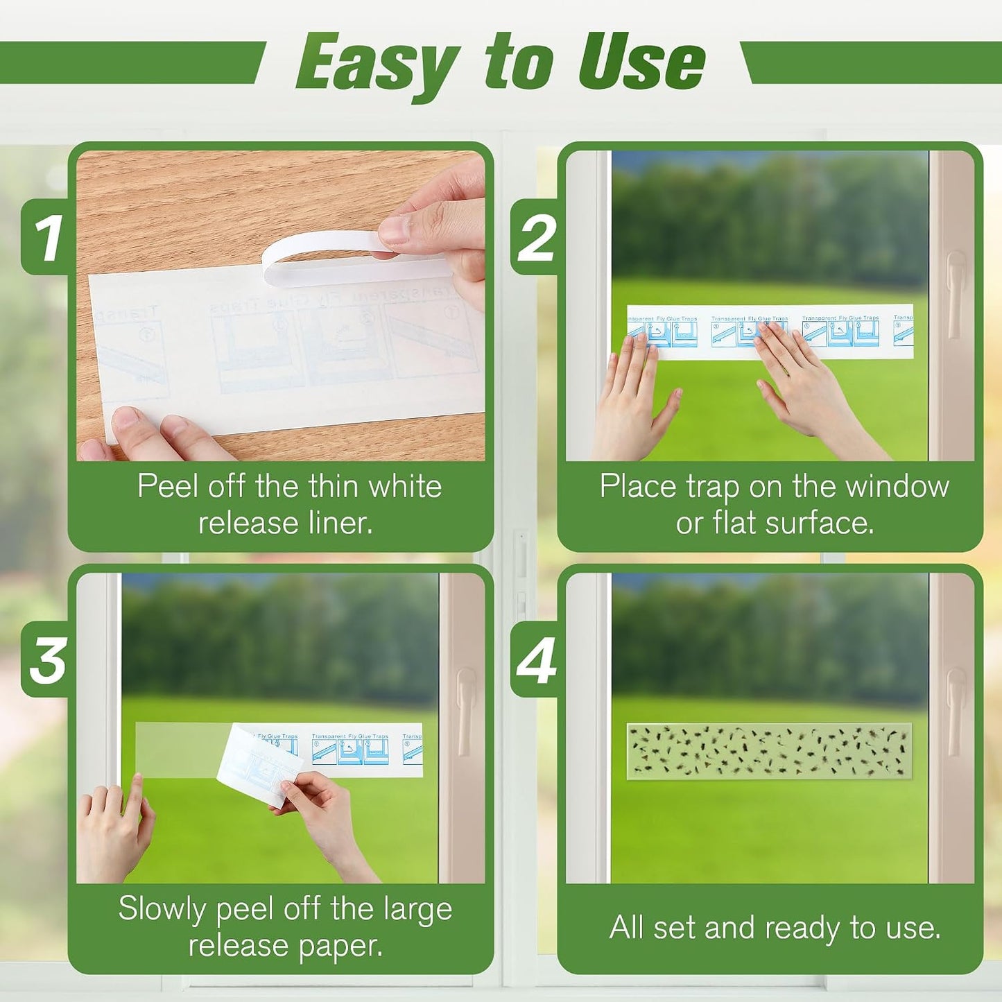 Qualirey 30 Pack XL Window Fly Traps for Indoors, Extra Large Fly Paper Sticky Strips, Waterproof & Non Toxic Clear Sticky Traps for Windows, Bug Catcher for House, Kitchen and Office(15"×3")