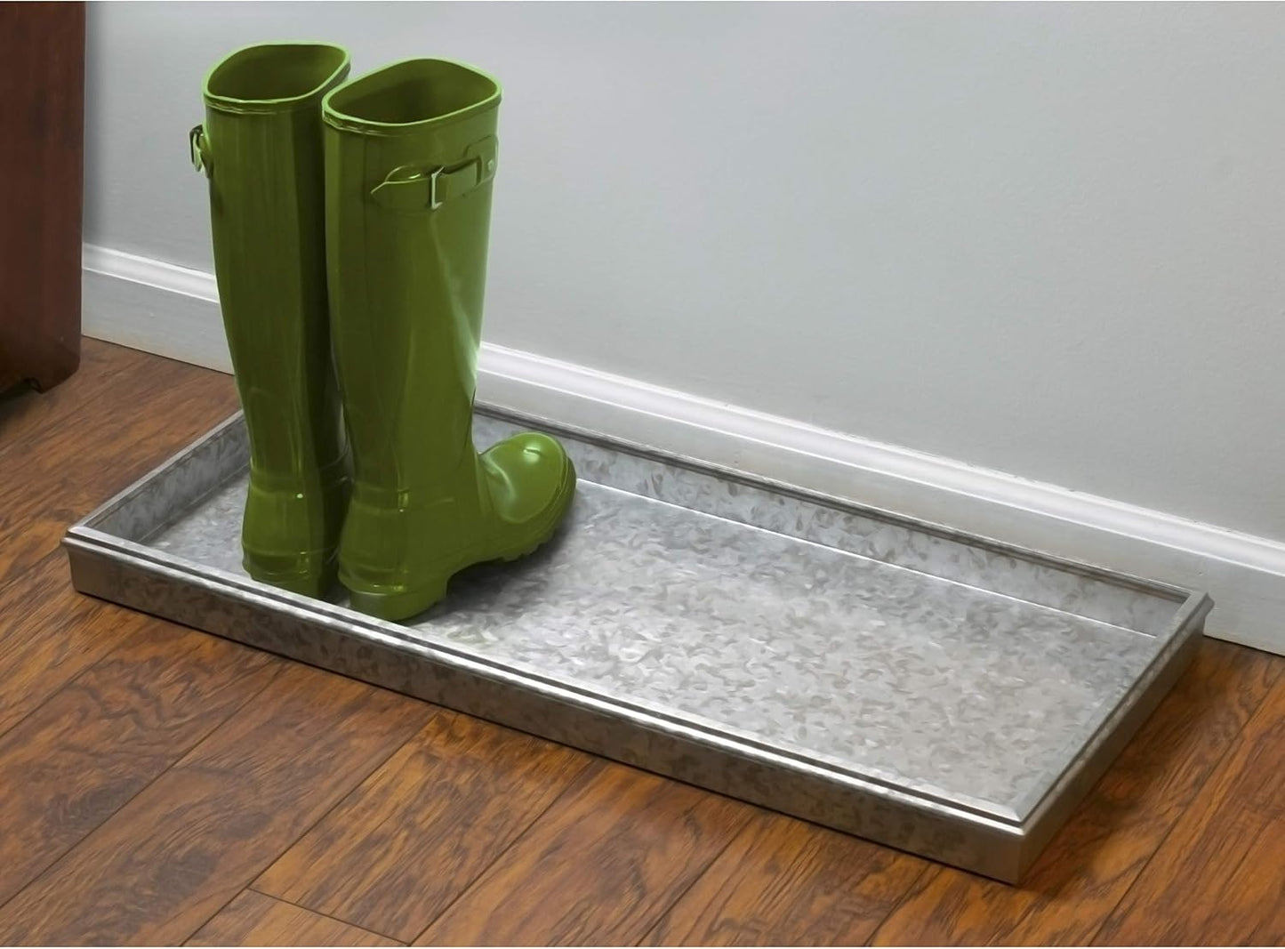 Good Directions Medium Boot Tray, Double Circles Multi-Purpose All Weather Decorative Tray, Shoes, Plants, Pet Bowls, 30x13x2 Inch, Dark Zinc Gray Steel