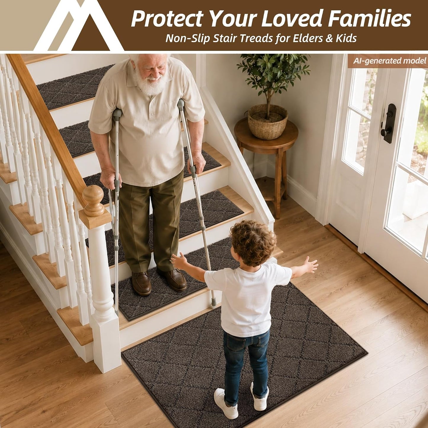 COSY HOMEER Edging Stair Treads Non-Slip Carpet Mat 28inX9in Indoor Stair Runners for Wooden Steps, Edging Stair Rugs for Kids and Dogs, 100% Polyester TPE Backing(4pc, Beige)