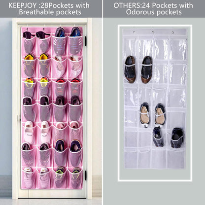 KEEPJOY 10 Tiers White Over Door Shoe Organizer Storage, Hanging Shoe Holder for Door with Large Deep Pockets, Fit 20-30 Pairs Shoe Rack for Sneakers, Boots (White)