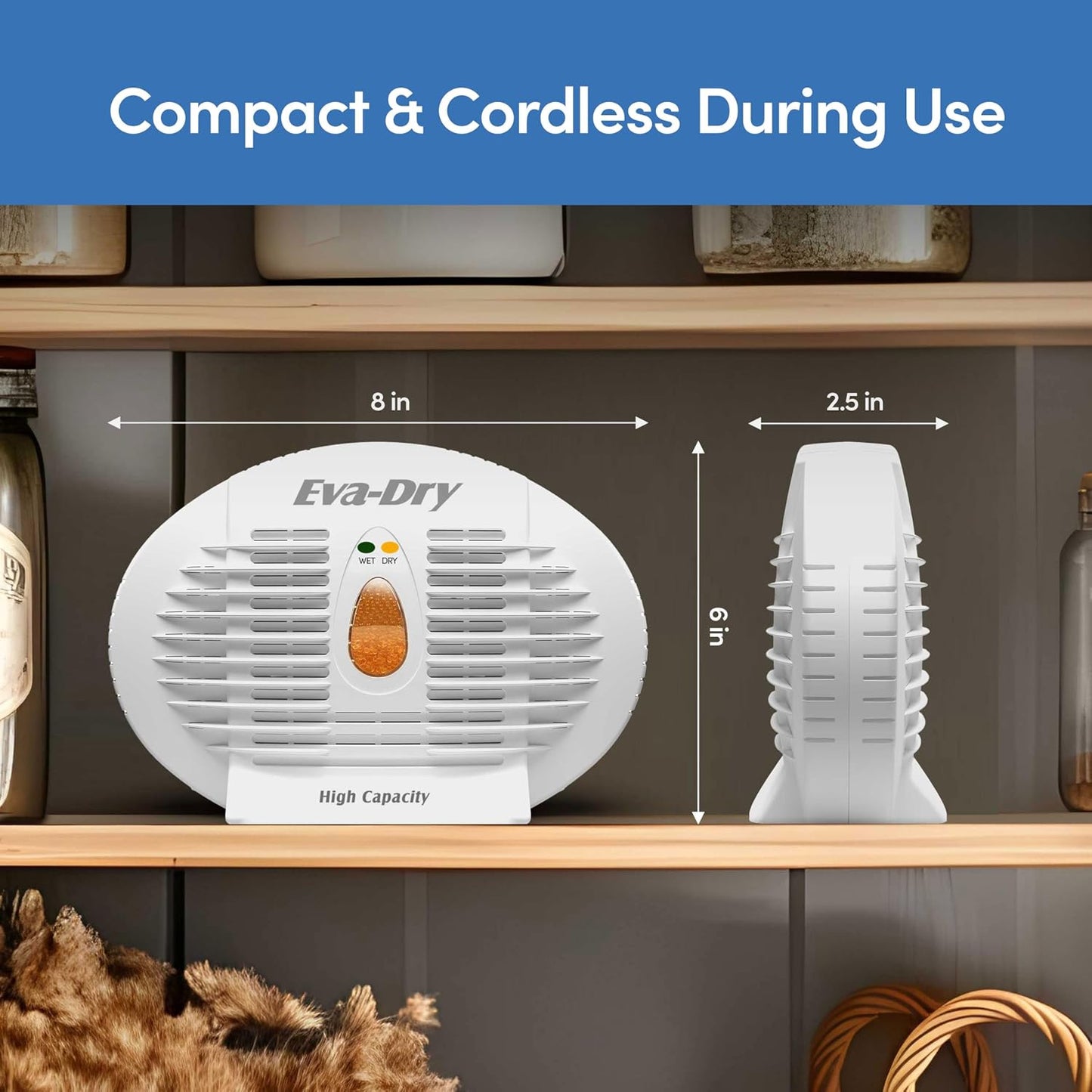 Eva-Dry E-500 Wireless, Portable & Powerful Mini Dehumidifier, Energy Efficient, Renewable Moisture Absorber. Perfect for Closets, Safes, Pantries, RVs, Boat’s, Kegerator & Storage