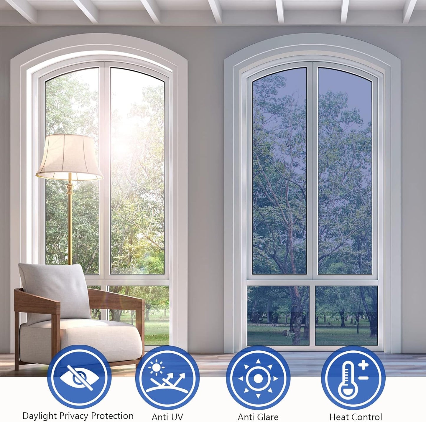 KESPEN Window Privacy Film Frosted Glass Heat Control UV Blocking Privacy Window Film for Glass Windows Static Cling Non-Adhesive Door Coverings Decals for Bathroom Home Office,17.5 Inch X 6.5 Feet