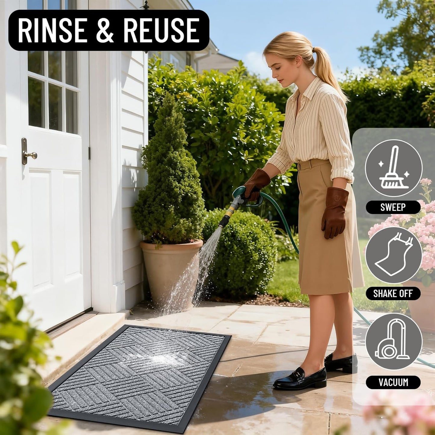 OLANLY Front Door Mat Outside Entrance 29.5x17, Absorbent, Heavy Duty Sturdy Natural Rubber Doormat Indoor Outdoor, Stain and Fade Resistant, Non-Slip Low Profile Floor Mat for Entryway, Grey Diamond