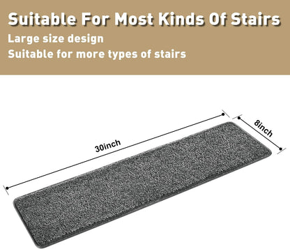 PURE ERA Carpet Stair Treads Tape Free Non Slip Indoor Stair Carpet Stair Protectors Pet-Friendly Non-Slip Skid Resistant Washable Reusable 8" x 30"(2 Pieces,Black)