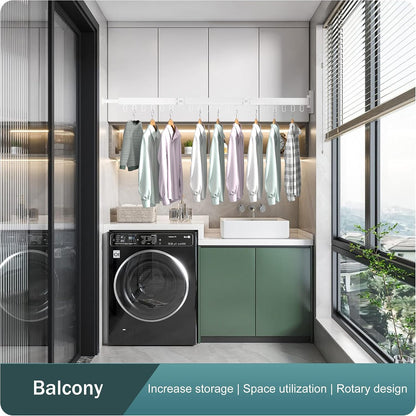 LIENAHU Wall Mounted Clothes Drying Rack, Collapsible, Folding, Retractable - Clothes Hanging Rack (Hooks, White)