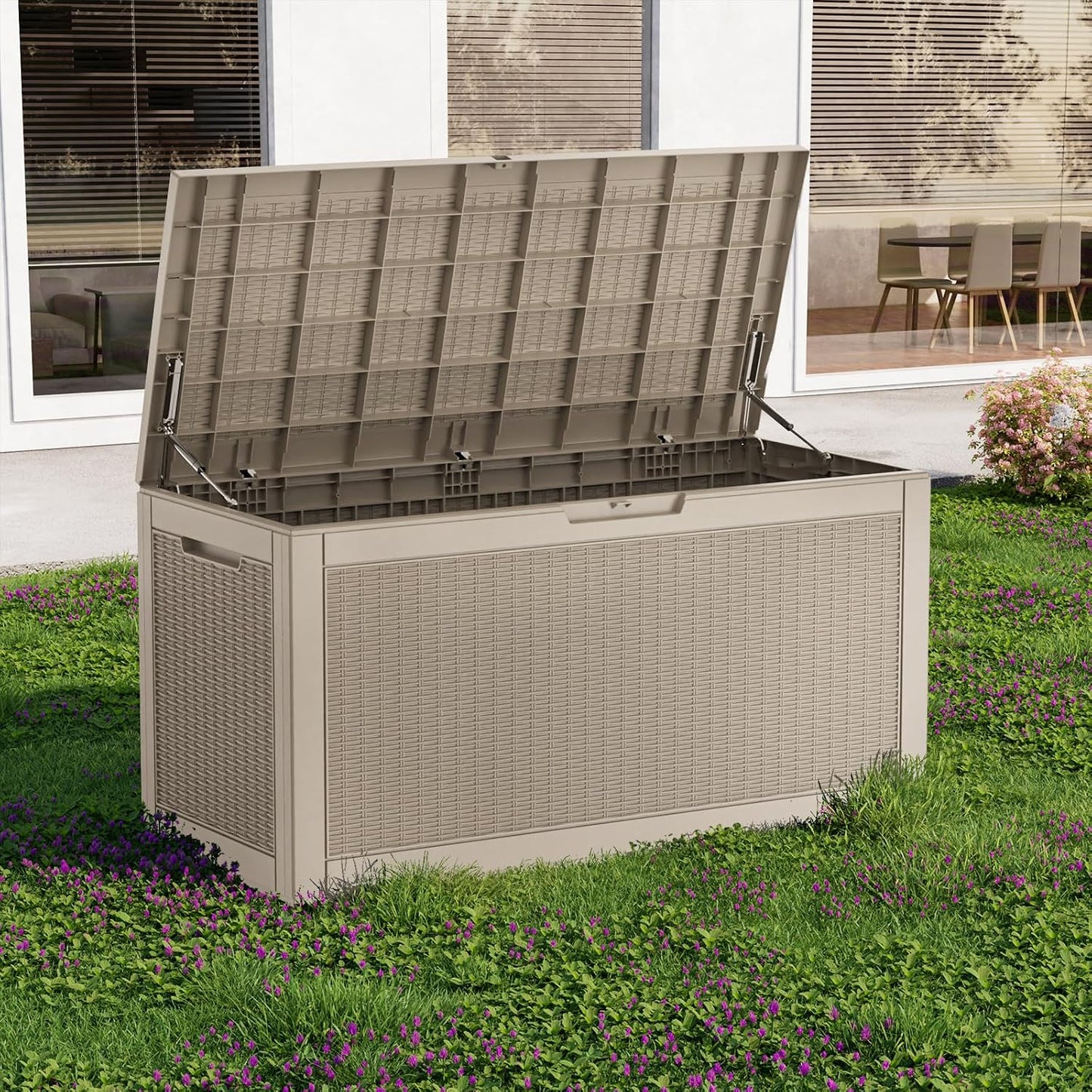 150 Gallon Waterproof Outdoor Storage Box,Resin Deck Box,Lockable Outside Storage Box Container for Patio Furniure,Garden,Tools (150 Gallon,Black)