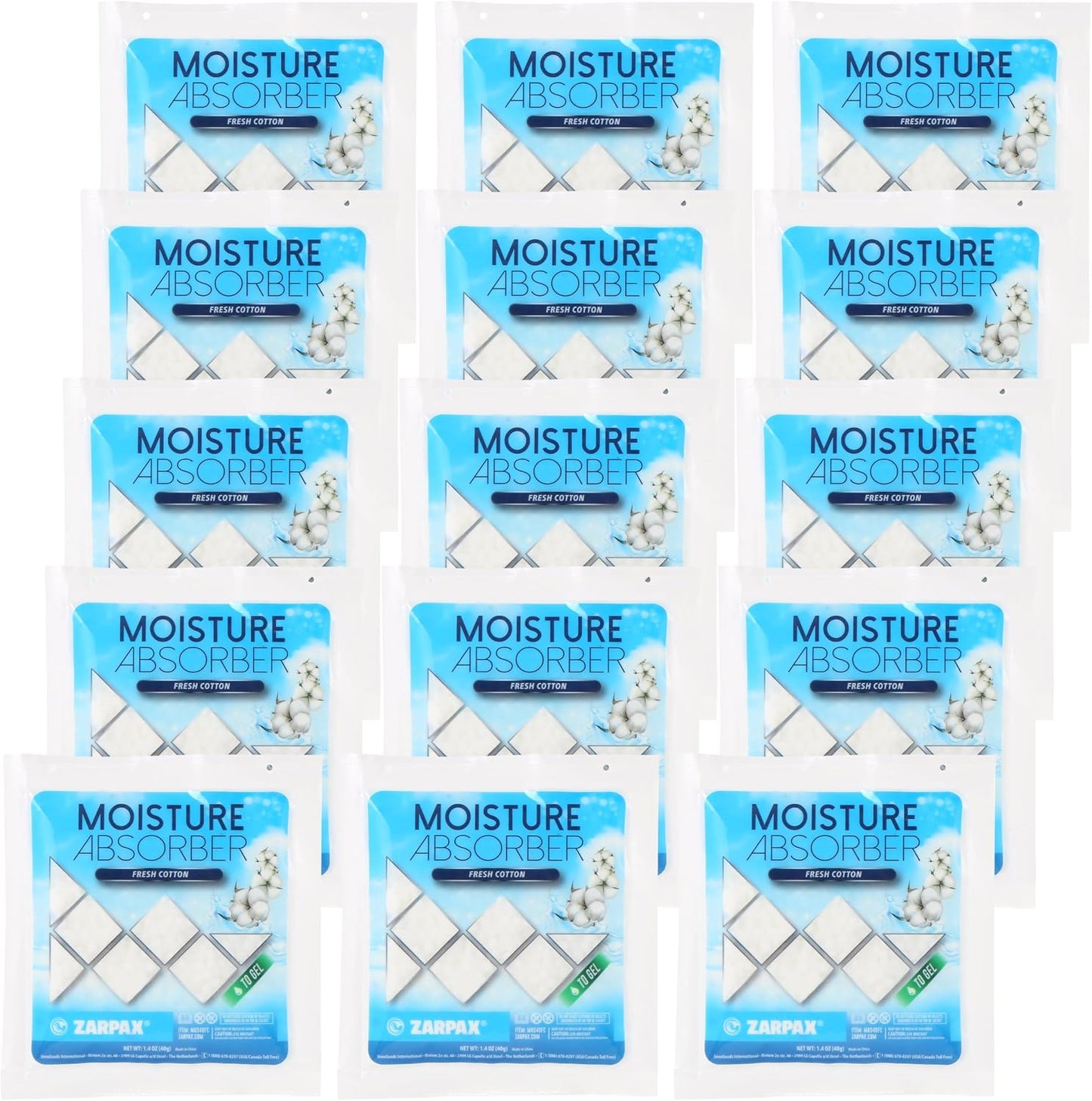 Zarpax Moisture Absorber Sachets Fresh Cotton 1.4 oz/40g - Remove Excess Moisture In Air & Odor - Desiccant Dehumidifier for Closet, Drawer, Safe, Storage - Dampness & Humidity Control - Set of 8