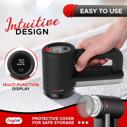 EasyLint Rechargeable Fabric Shaver Lint Remover, Effectively Remove Fuzz, Pills & Bobbles from Clothes, Sweaters, Couch and Furniture, 3-Speeds, 6-Leaf Blade Lint Shaver, LED Display & USB Charging