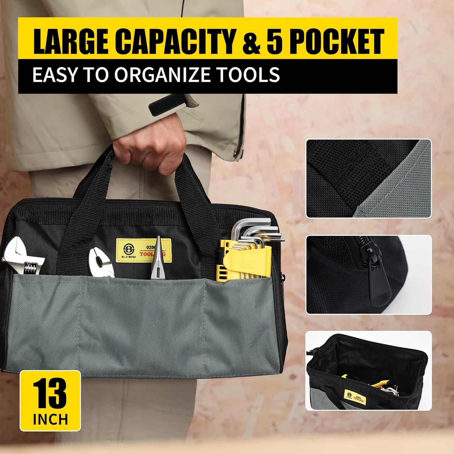 142 PCS Tool Set, Home Repairing Tool Kit with 13-Inch Wide Mouth Open Storage Tool Bag, Portable Home Tool Kit Including Hammer, Screwdriver, and Household Tools