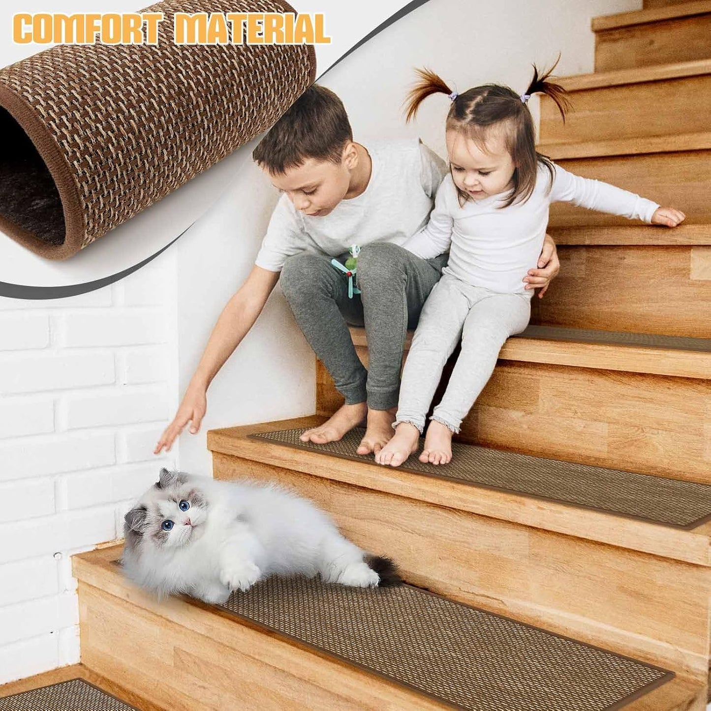 9" x36" Stair Treads Non Slip for Wooden Steps Indoor, 15 Pack, Beige | Reusable Peel and Stick Extra Wide Stair Treads Machine Washable