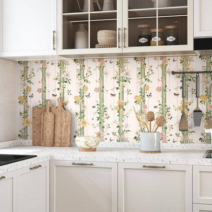 BOKEBEVE Leaves Contact Paper Floral Wallpaper Stick and Peel Boho Damask Wall Paper for Liner Drawer Cabinet Backsplash Renter Friendly Waterproof 17.5 x 118In