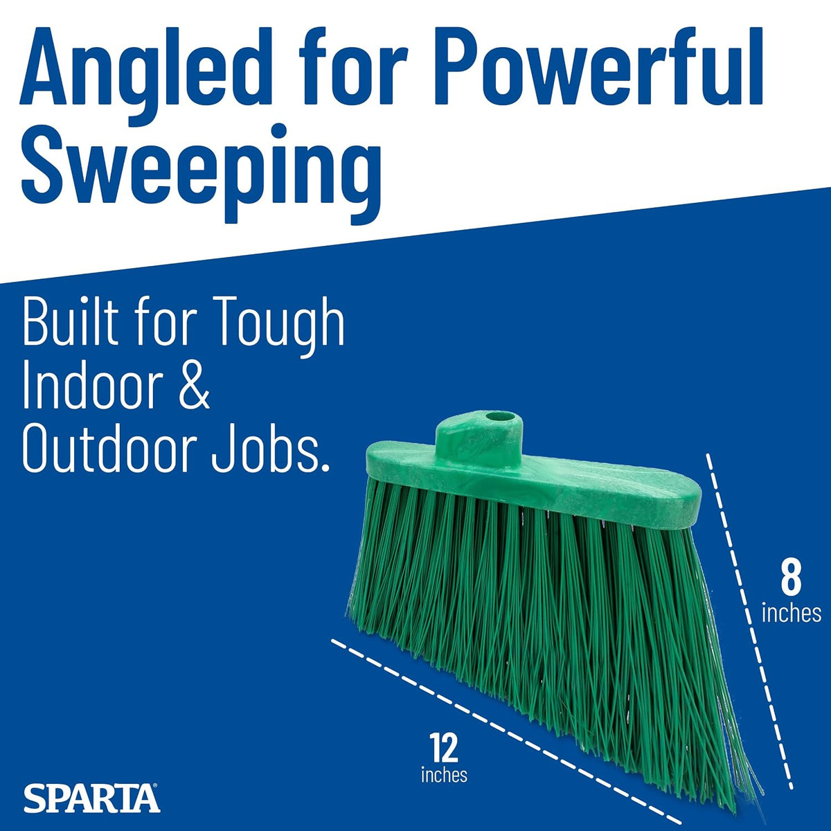 SPARTA Plastic Broom Head, Angled, Un-Flagged for Large Debris Indoor, Outdoor, Home, Restaurant, Lobby, Office, 12 Inches, Green