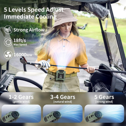 Socool 10000mAh Portable Waist Fan Clip on Wearable Belt Personal Fan Rechargeable Battery operated With 5 Speeds & Flashlight Neck Hands-Free 40H Cooling For Outdoor Camping Travel (Gray）