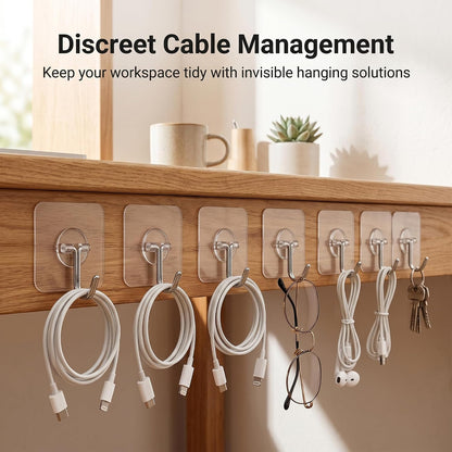 Adhesive Wall Hooks 12 Pack Heavy Duty Transparent Waterproof Hooks for Hanging Towels Coats Keys and Decor for Bathroom Kitchen Door Outdoor Use
