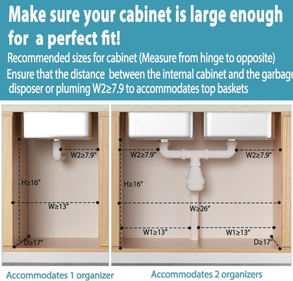 Liuoud Under Sink Organizer 2 Pack, 2 Tier Slide Out Large Capacity Height Adjustable Under Sink Organizers and Storage for Kitchen Bathroom Cabinet, White