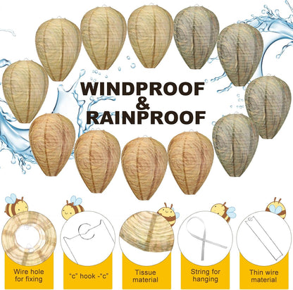 Qualirey 12 Pcs Paper Wasp Nest Hanging Decoy for Tree, Front Back Porch, Back Deck, Outdoor Home Garden, Fake Hornet Nest Waterproof Wasp Trays Repellent