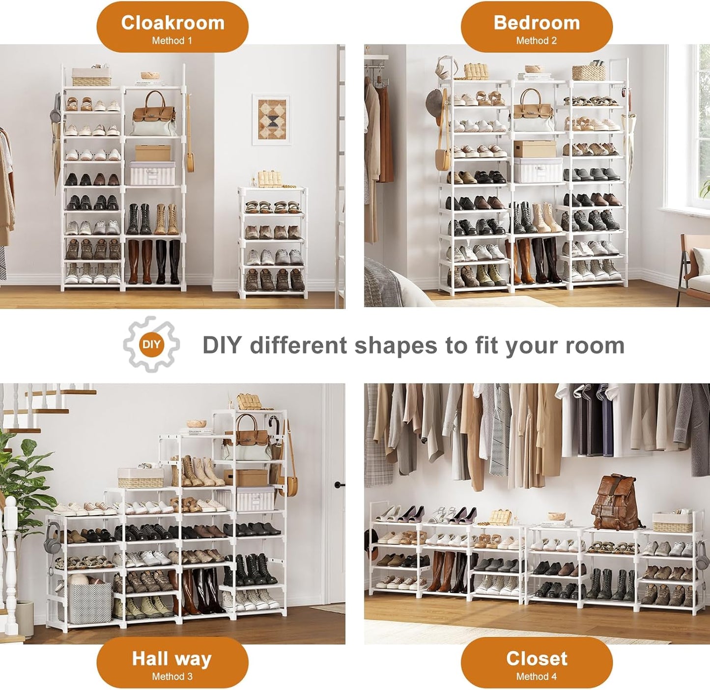 WOWLIVE 9 Tiers Large Shoe Rack Storage Organizer for Closet 50-55 Pairs Shoe Tower Unit Shelf Stackable Shoe Rack with Metal Pipes Plastic Connectors Black(SSS3B9)
