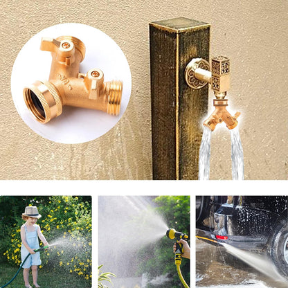 ORAEVY Brass 2 Way Hose Splitter, 3/4" Brass Y Way Garden Hose Connector with 2 Pcs Garden Hose Extension Adapter and 6 Rubber Washers
