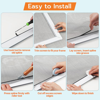 Window Screen Door Repair Kit, 48"x118" Fiberglass Window Screen Mesh, Washable Window Screen Door Replacement with Rolling Tool Spline Cutter Tape Measure for Windows Patio Sliding Screen Door