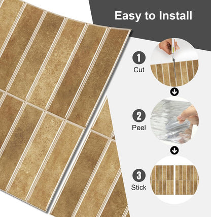 10 Sheets Thicker Design Peel and Stick Backsplash, Self Adhesive Wall Tiles, Stick on Backsplash for Kitchen and Bathroom, 11.8"x11.8",Beige