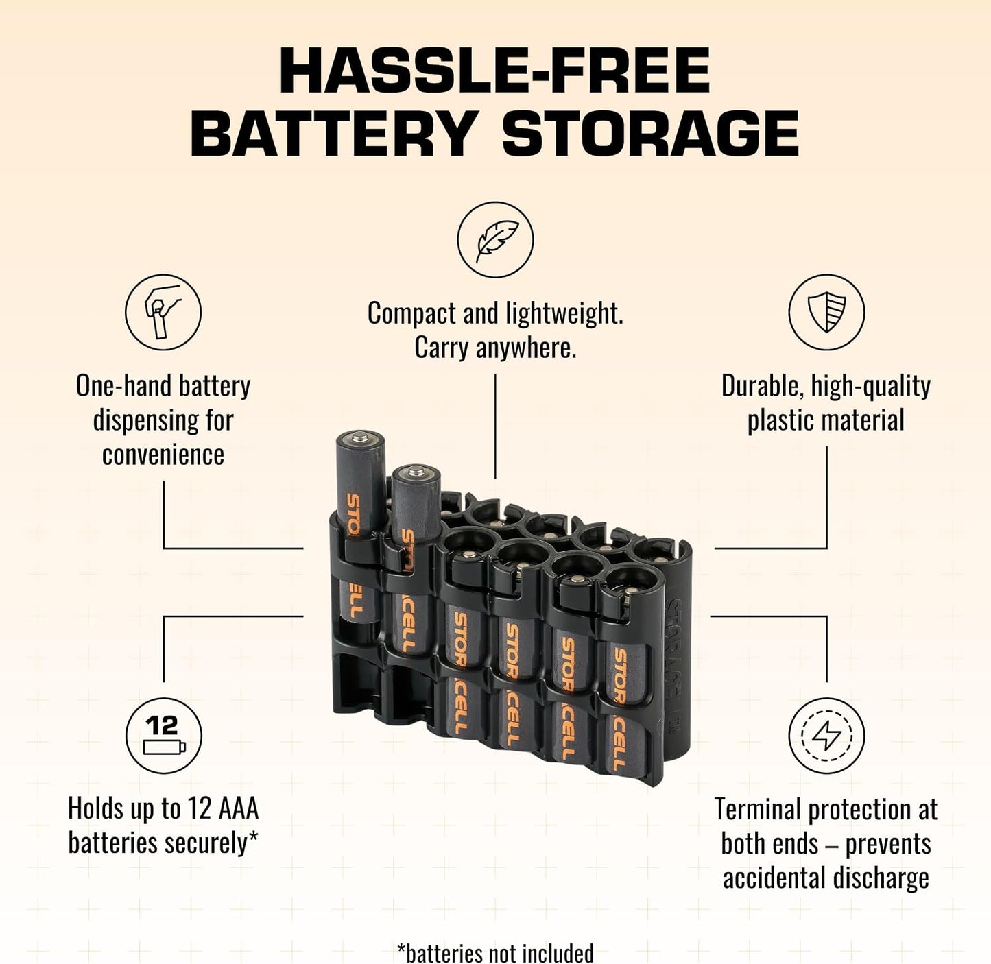 AAA Battery Storage Caddy by Storacell, Yellow, Holds 12 Batteries (Not included)