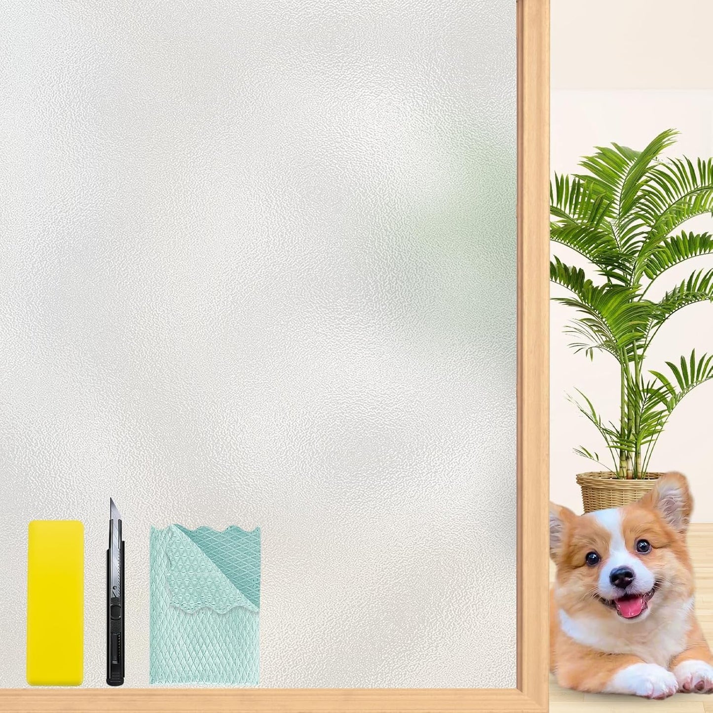 Niviy Frosted Glass Window Privacy Film Decorative, Static Cling Bathroom Window Frosting Film Day and Night Windows Cling Home Glass Door Cover, 17.5 inch x 78.7 inch
