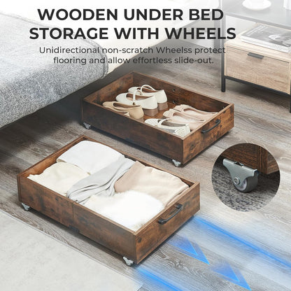 TIOPGHAD 2-Pack Under Bed Storage Drawers Organizer with Wheels, Brown | 58L total capacity, 80 lb per Drawer, Fits 6 in Bed Clearance, Rolling Drawers for Shoes, Clothes, Linens, Toys