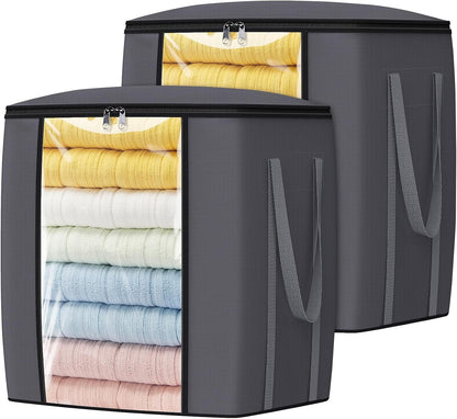 TasticTotes 120L Extra Large Clothes Storage Bags, Foldable Blanket Storage and Organization, Thick Fabric Containers with Reinforced Handles & Zippers for Clothing, Comforters, Bedding, Gray, 1 Pack
