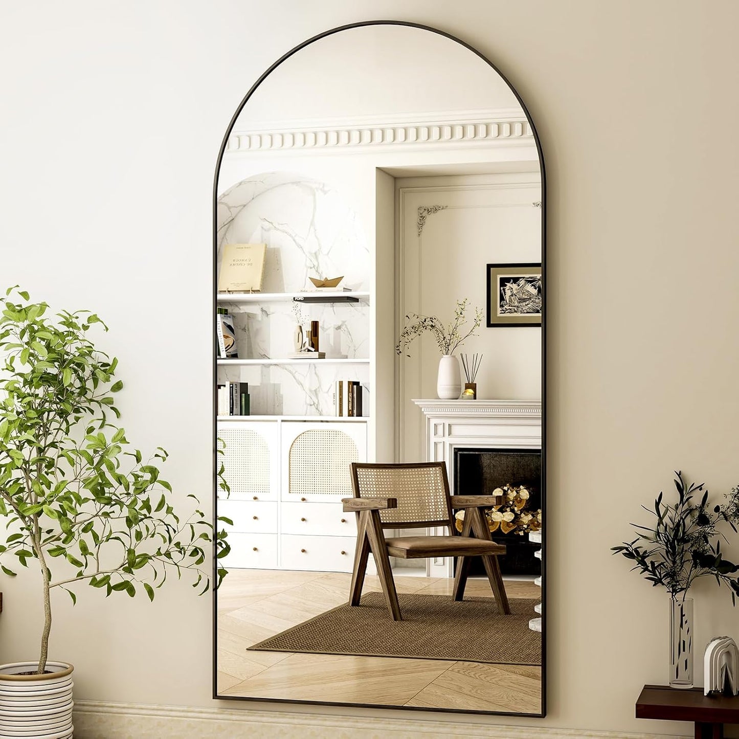 HARRITPURE 64"x21" Arched Full Length Mirror Free Standing Leaning Hanging Mounted Mirror Aluminum Frame Modern Simple Home Decor for Living Room Bedroom Cloakroom, Gold