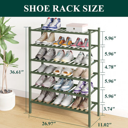 Smiry Bamboo Shoe Rack for Closet, 3 Tier Wooden Shoe Organizer, Stackable Wood Shoe Storage Shelf for Entryway, 14 Vertical Slats, One-piece Heavy-Duty Legs, 26.77"x11.02"x18.31", Natural