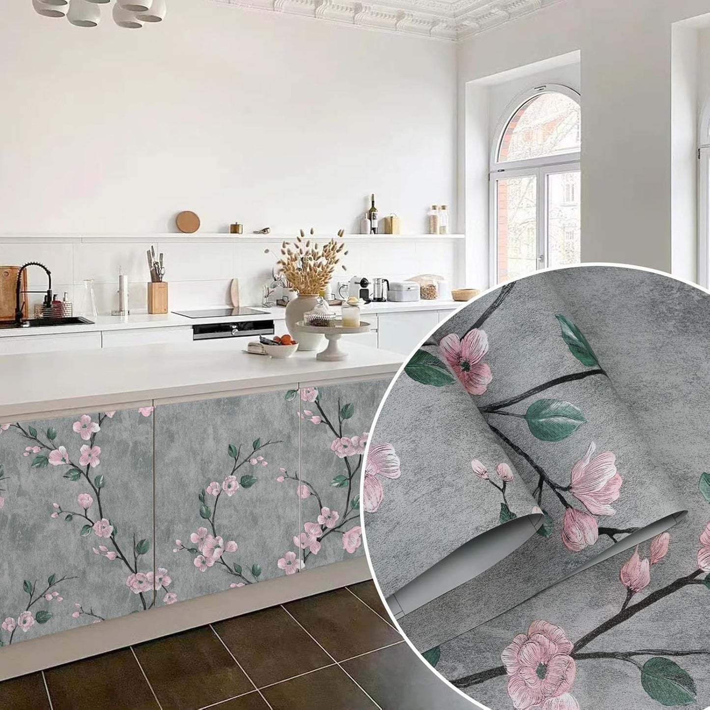 SOON AFTER 17.5”x120” Floral Peel and Stick Wallpaper Flower Tree Contact Paper Self Adhesive Removable Modern Sage Green Wall Paper Decorative Wall Covering Countertop Vinyl Film Roll