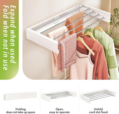ZdwCyl Wall Mounted Drying Rack,32 inches,Foldbale, Clothes Drying Rack,Laundry Drying Rack Wall Mount,Drying Rack Clothing Space Saver,Retractable,Collapsible,Folding Laundry Rack,White