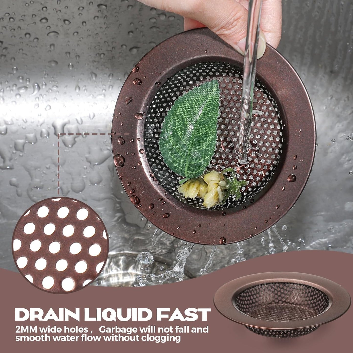 Retisee 2 Pcs Sink Strainer Stainless Steel Kitchen Sink Drain Strainer Basket Cover Mesh Hair Food Catcher, Large Wide Rim of 4.4 Diameter(Brushed Silver)