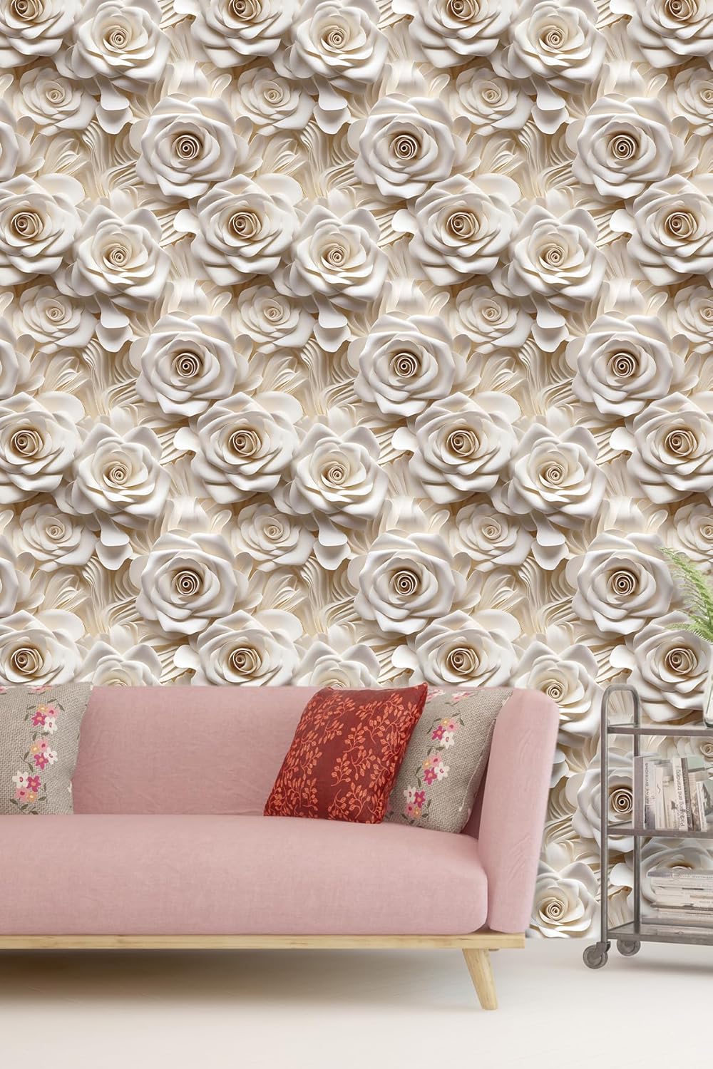 Floral Peel and Stick Wallpaper 3D Effect Interior Wall Décor Contact Paper Self Adhesive Removable Renter Friendly for Bedroom Living Cabinet Room 17.7in x 9.8ft (Not Textured Wallpaper