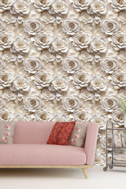 Floral Peel and Stick Wallpaper 3D Effect Interior Wall Décor Contact Paper Self Adhesive Removable Renter Friendly for Bedroom Living Cabinet Room 17.7in x 9.8ft (Not Textured Wallpaper