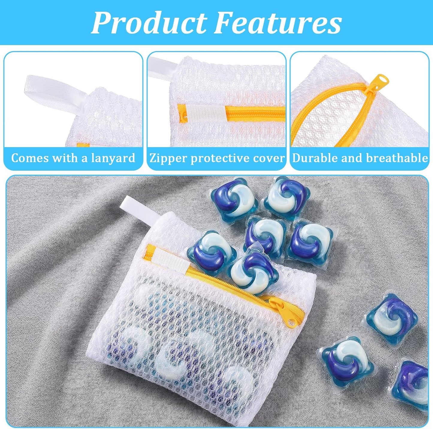 4 PCS Laundry Pod Anti-Sticking Bag Reusable Laundry Mesh Bag with Zipper Mini Pods Dissolution Protection Pacs Secure Holder for Detergent Pods Scent Beads Washer Safe Delicates
