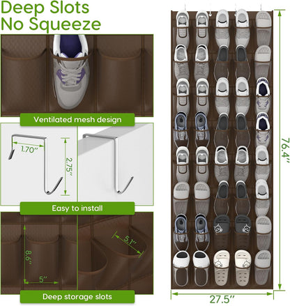 Over the Door Shoe Organizer with 40 Large Breathable Mesh Pockets, Space Saving Shoe Holder, Hanging Shoe Rack for Entryway Bedroom Closet Storage (White, 40 Pockets)