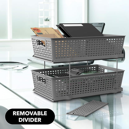 Simple Houseware 2 Tier Bathroom Organizer Tray Pull-Out Sliding Drawer/Under-Sink Storage, Clear
