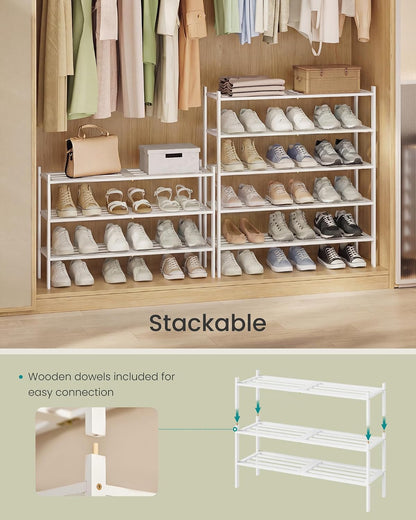SONGMICS Bamboo Shoe Rack for Closet, Stackable Shoe Oragnizer with Modular Structure, Space-Saving Free Standing Shelf for Entryway Bedroom, 2-Tier, Holds 9-12 Pairs, Natural Color ULBS052YL01