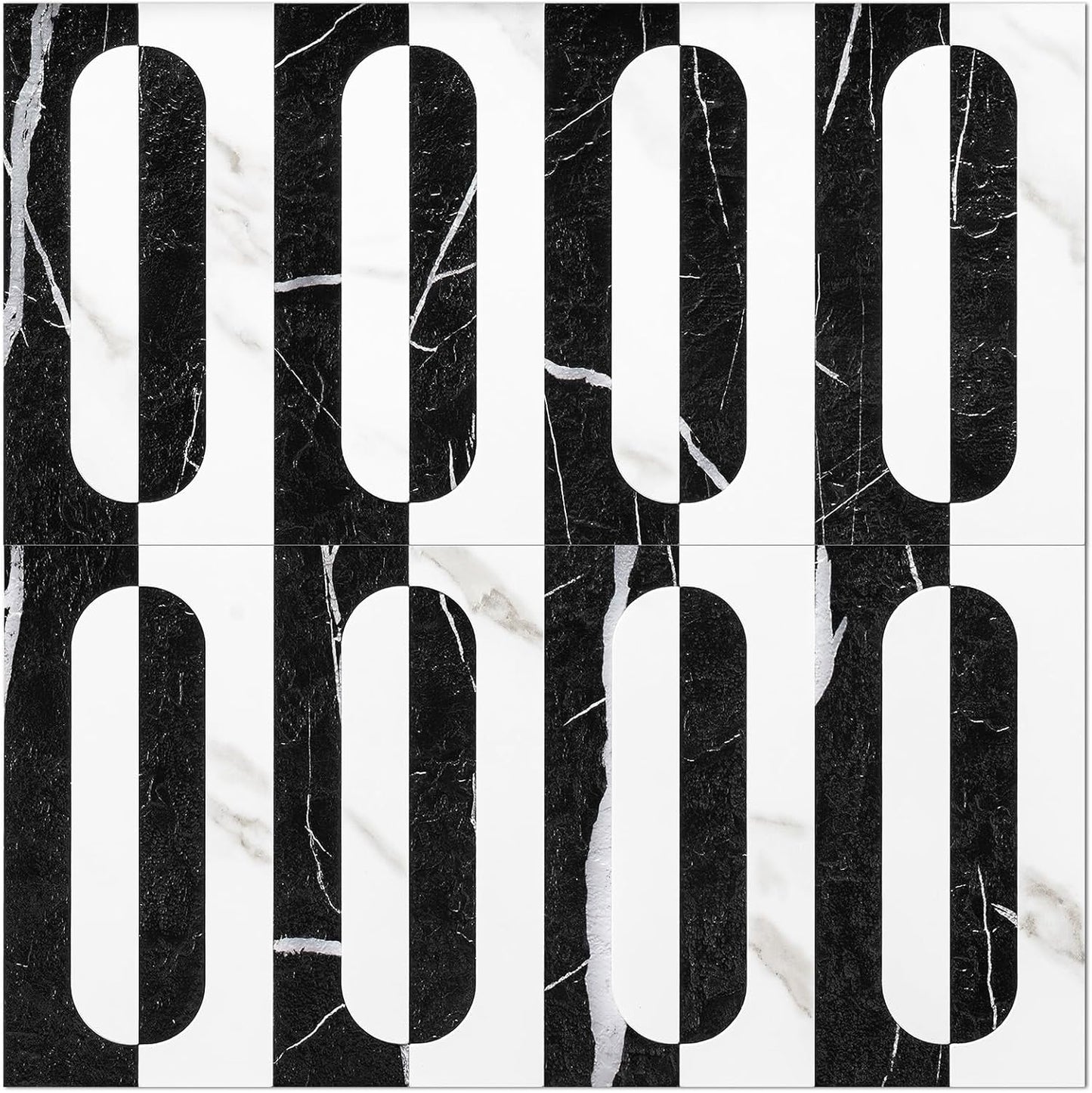 STICKGOO Peel and Stick Backsplash Tiles 12"x12", Waterproof Stick on Kitchen & Bathroom Backsplash, PVC Self Adhesive Wall Tiles for Fireplace, White/Marble Black (10 Sheets)