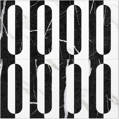 STICKGOO Peel and Stick Backsplash Tiles 12"x12", Waterproof Stick on Kitchen & Bathroom Backsplash, PVC Self Adhesive Wall Tiles for Fireplace, White/Marble Black (10 Sheets)