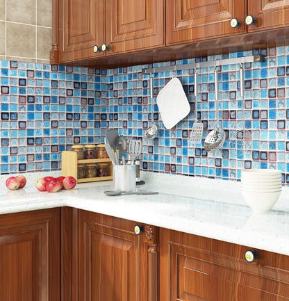 Livelynine Waterproof Wallpaper for Bathroom Shower Wall Decorative Contact Paper Self Adhesive for Furniture Stickers Kitchen Backsplash Tiles Peel and Stick Counter Removable Blue Mosaic 15.8"x78.8"