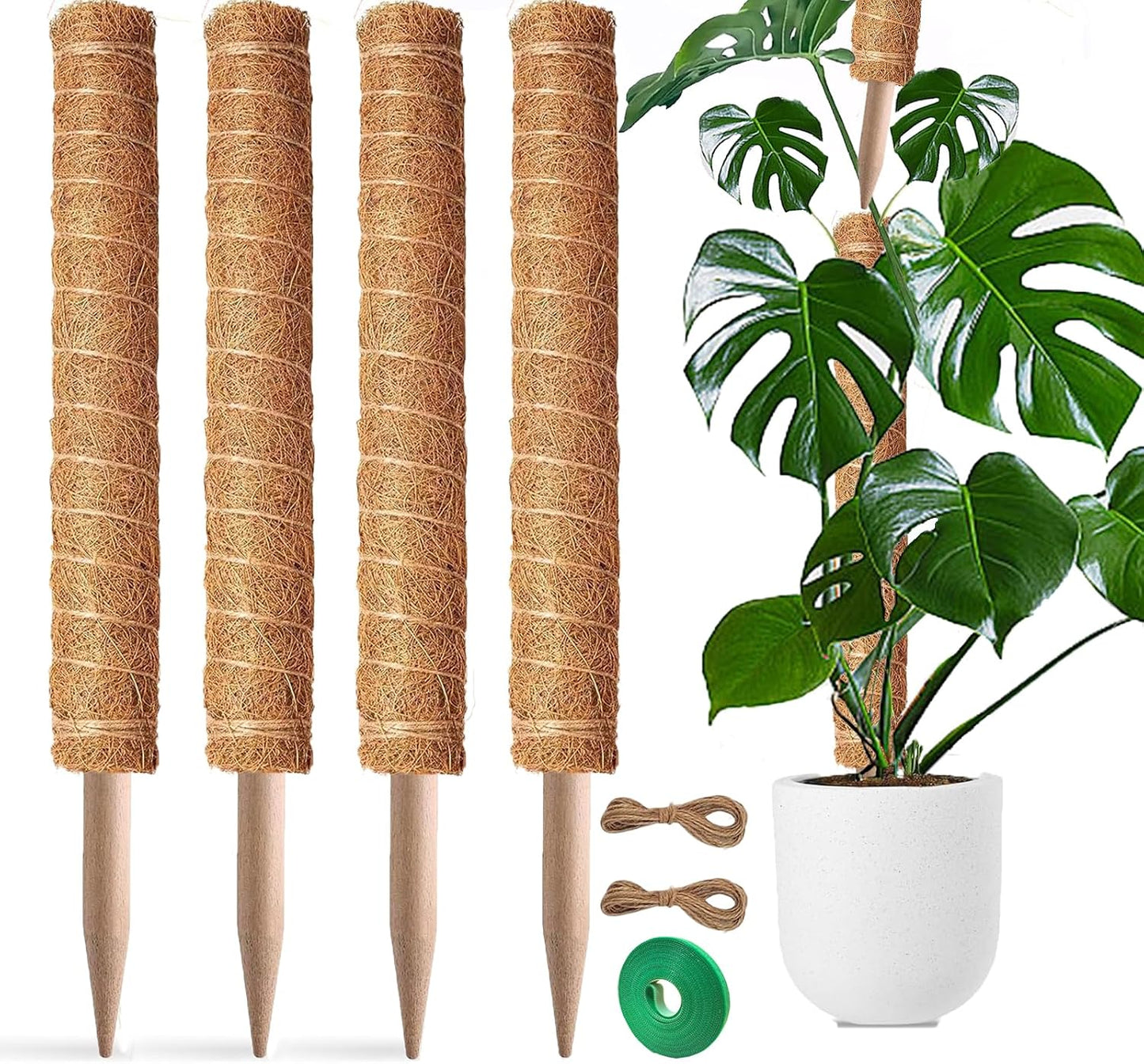 Moss Pole, 4Pack 21 Inch Plant Support Stakes for Indoor Plants, Monstera Plant Support Stakes, 69 Inch Tall Coir Plant Pole Sticks for Potted Plants, Pothos, Philodendron, Climbing Plants Accessories